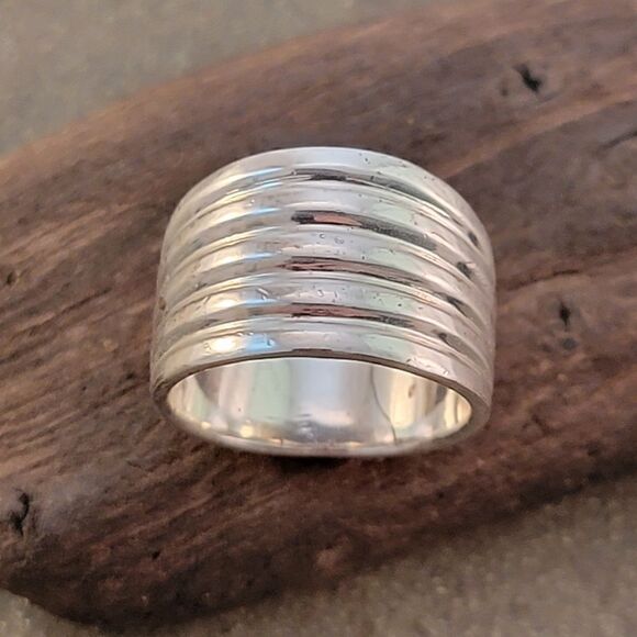 Sterling Extra Wide Contemporary Five Groove Ring Band - Picture 3 of 10